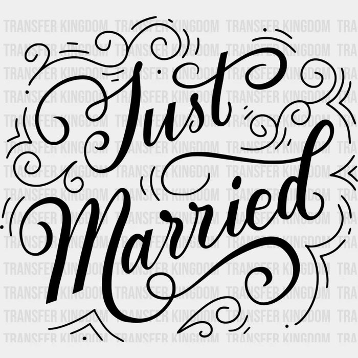 Just Married Curly Design - Honeymoon Iron On DTF Transfer