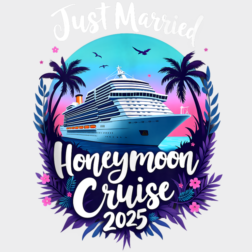 Just Married Honeymoon Cruise 2025 - Vacation DTF Transfer Adult Unisex - S & M (10’’) / Light Color Design (See