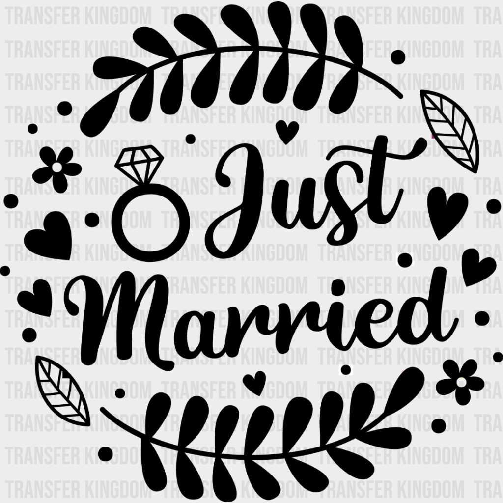 Just Married Leaf Design - Honeymoon Iron On Dtf Transfer Unisex S & M (10’’) / Dark Color See