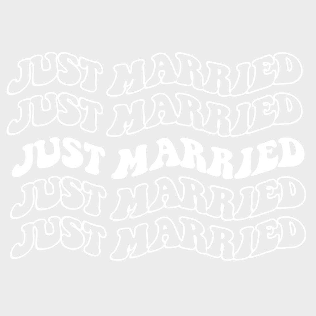 Just Married Wavy B&W - Honeymoon DTF Transfers Adult Unisex - S & M (10’’) / Light Color Design (See Imaging)