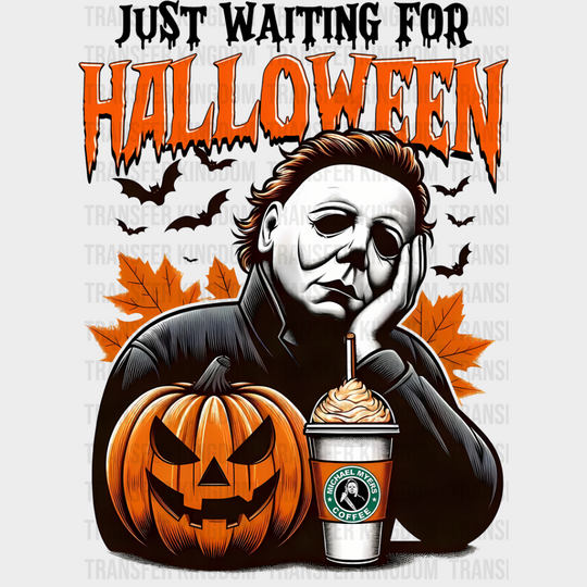 Just Waiting For Halloween - Iron On Dtf Transfer Unisex S & M (10’’) / Dark Color Design See