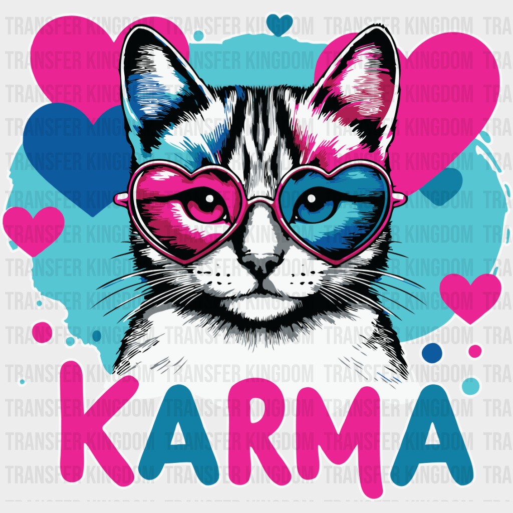 Karma Heart Glasses Cat Design - Cats Iron On Dtf Transfer