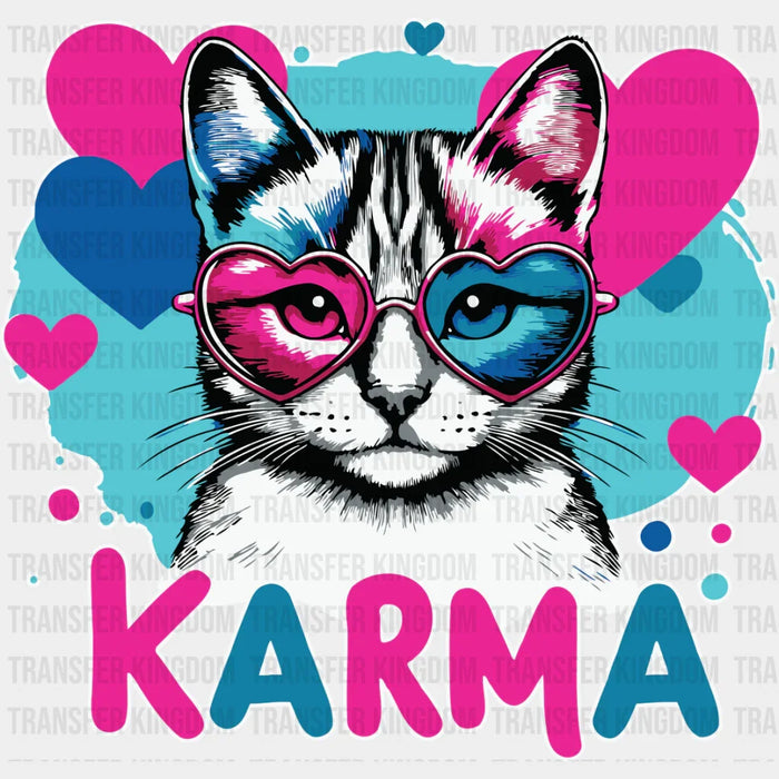 Karma Heart Glasses Cat Design - Cats Iron On DTF Transfer