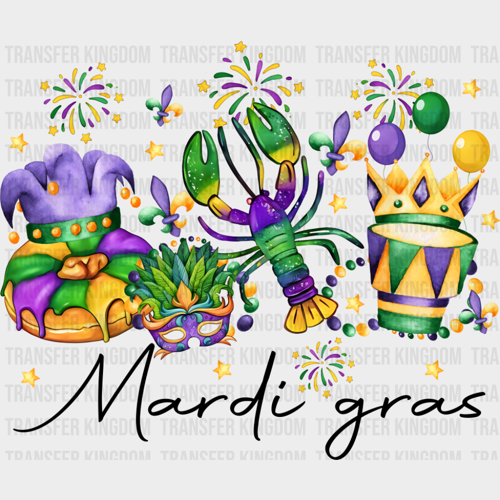 King Cake Mask Lobster - Mardi Gras DTF Transfer Adult Unisex - S & M (10’’) / Dark Color Design (See Imaging)