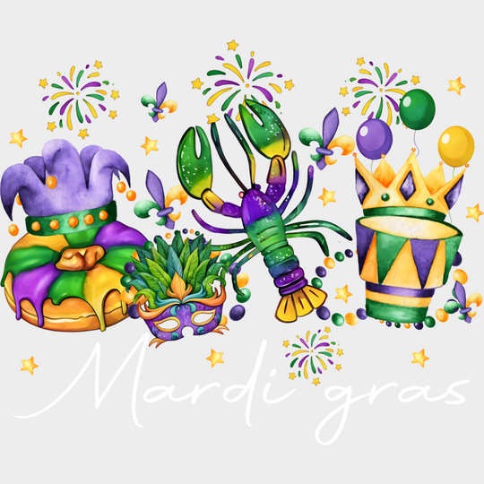King Cake Mask Lobster - Mardi Gras DTF Transfer Adult Unisex - S & M (10’’) / Light Color Design (See Imaging)