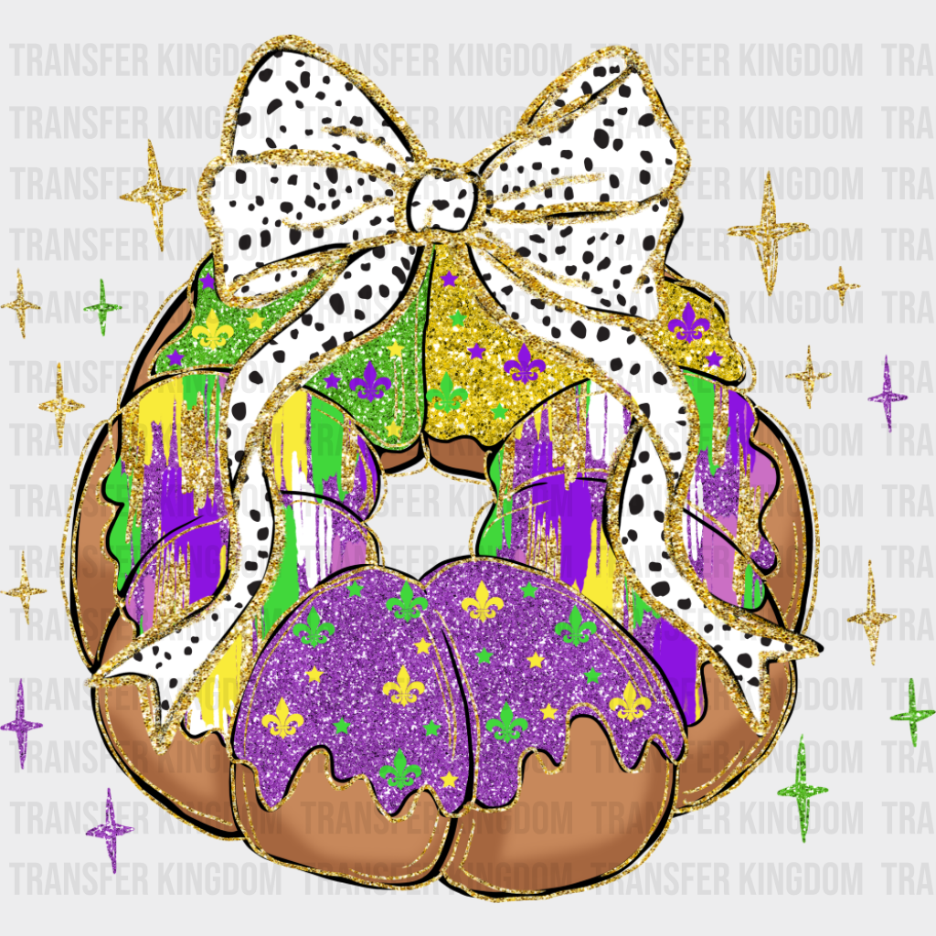 King Cake Ribbon - Mardi Gras DTF Transfer Adult Unisex - S & M (10’’) / Dark Color Design (See Imaging)