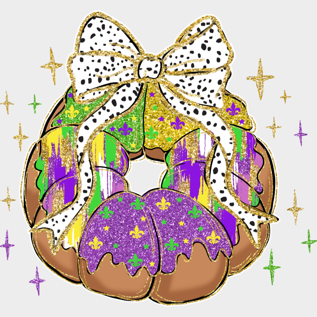 King Cake Ribbon - Mardi Gras DTF Transfer Adult Unisex - S & M (10’’) / Light Color Design (See Imaging)