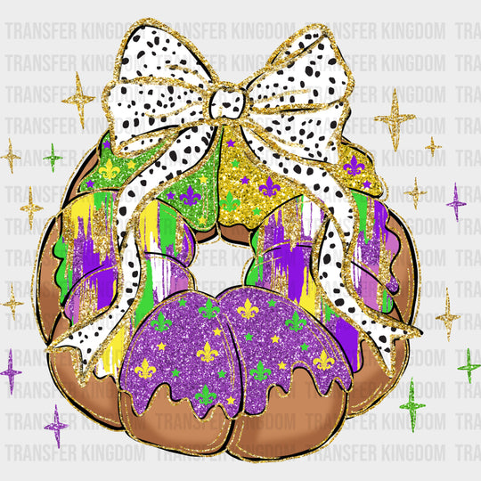 King Cake With Ribbon - Mardi Gras DTF Transfers Adult Unisex - S & M (10’’) / Dark Color Design (See Imaging)