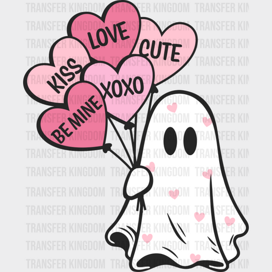 Kiss Love Be Mine Ghost - Valentine’s Day DTF Transfer Unisex - S & M (10’’) Dark Color Design (See Imaging)