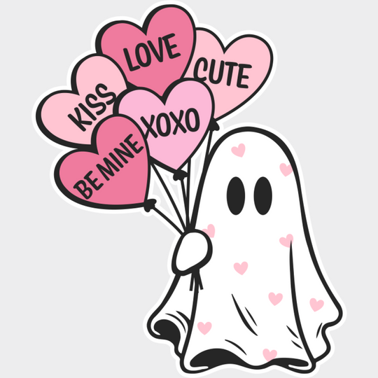 Kiss Love Be Mine Ghost - Valentine’s Day DTF Transfer Unisex - S & M (10’’) Light Color Design (See Imaging)