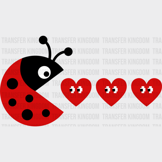 Ladybug Pacman Design - Valentine’s Day DTF Transfer Unisex - S & M (10’’) Dark Color Design (See Imaging)