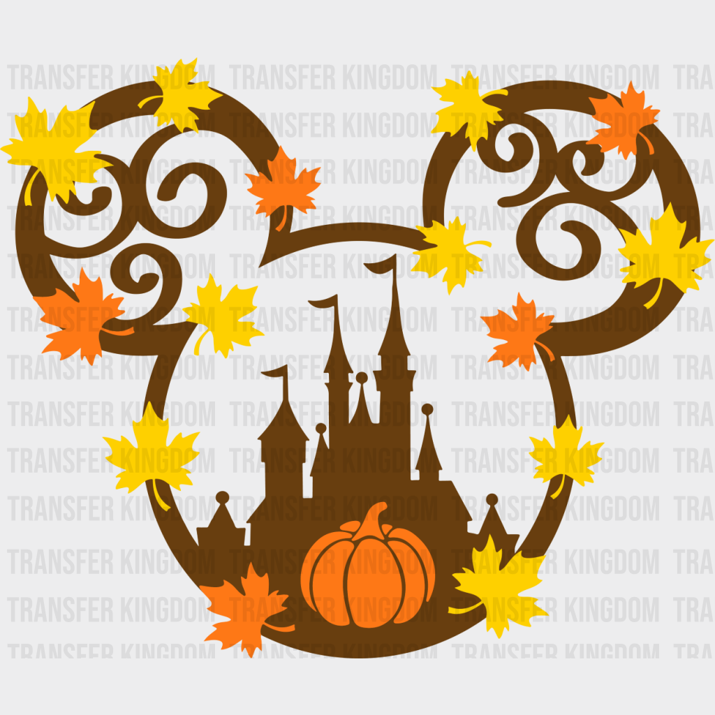 Leaves Mickey And Minnie Design - Fall Dtf Transfer Unisex S & M (10’’) / (See Imaging)