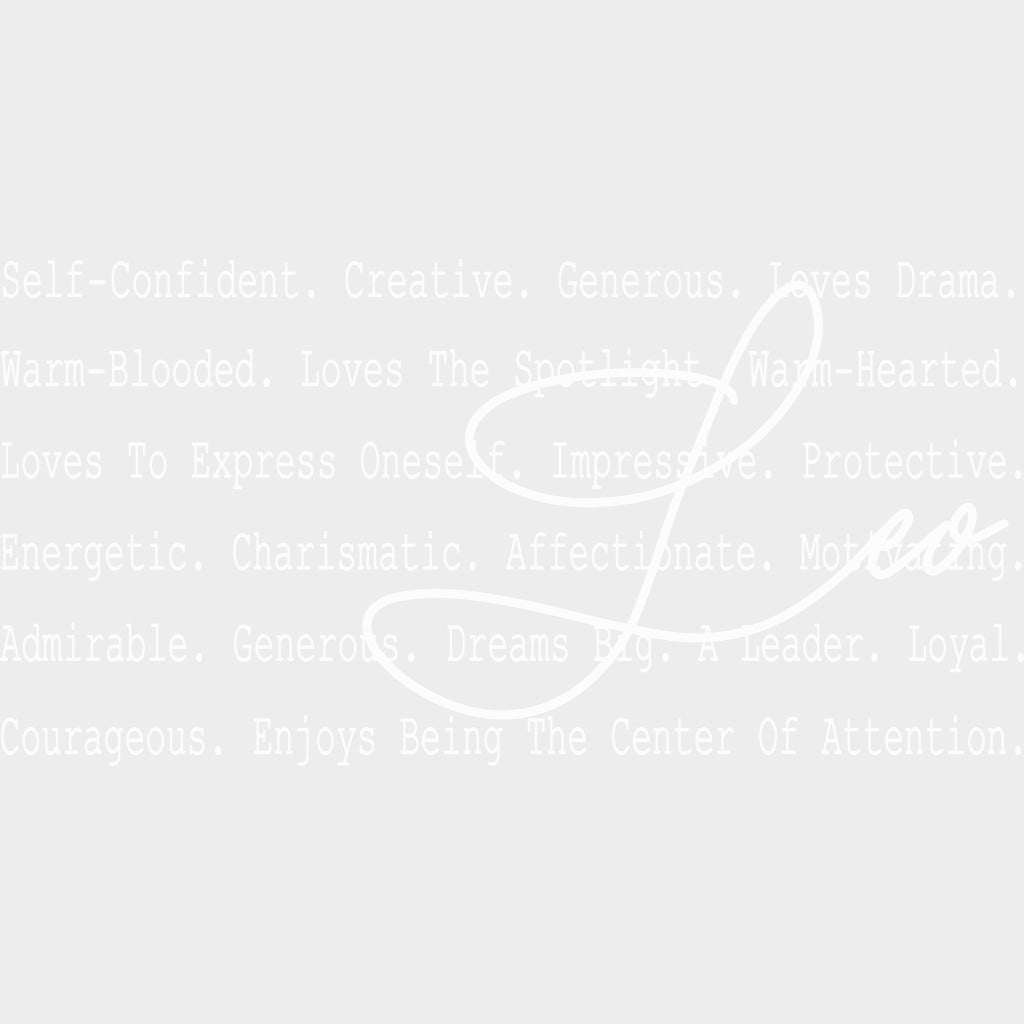 Leo B&W - Zodiacs & Horoscopes DTF Transfers - Adult Unisex - S & M (10’’) / Light Color Design (See Imaging)