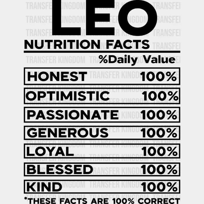 Leo Nutrition Facts - Zodiac & Horoscopes DTF heat transfer