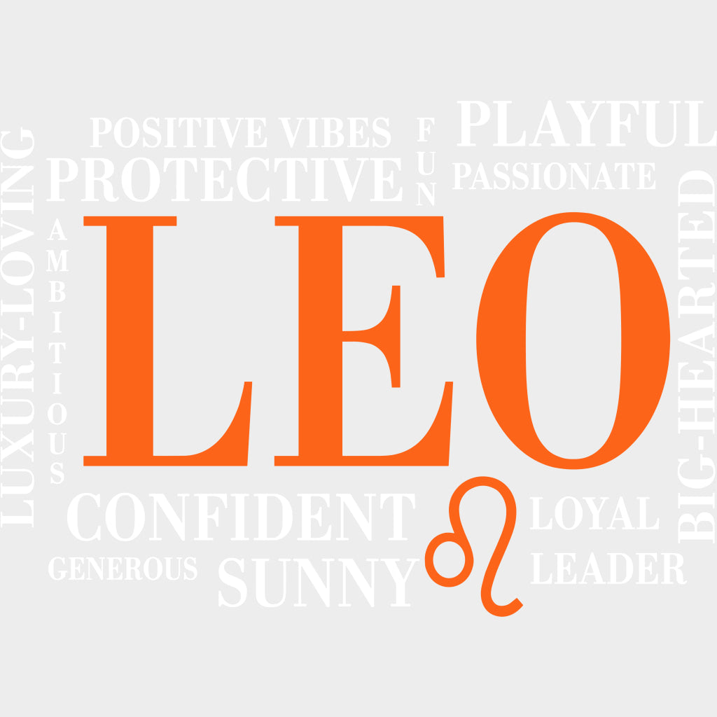 Leo Qualities Orange Horizontal - Zodiacs & Horoscopes DTF Transfers - Adult Unisex - S & M (10’’) / Light Color Design