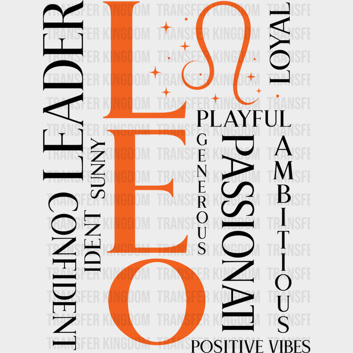 Leo Qualities, Orange - Zodiacs & Horoscopes DTF Transfers