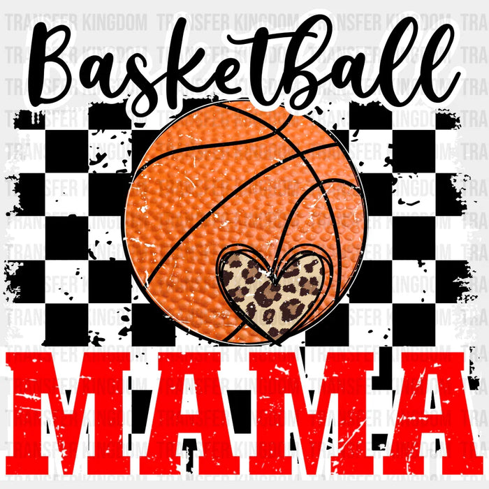 Leopard Heart Basketball Mama Checkered Design - Basketball DTF Heat Transfer