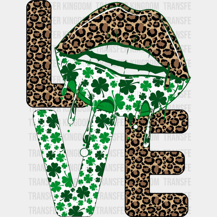 Leopard Print LOVE Text, Stacked St. Patrick's Day Design - St. Patrick's Day DTF Transfer