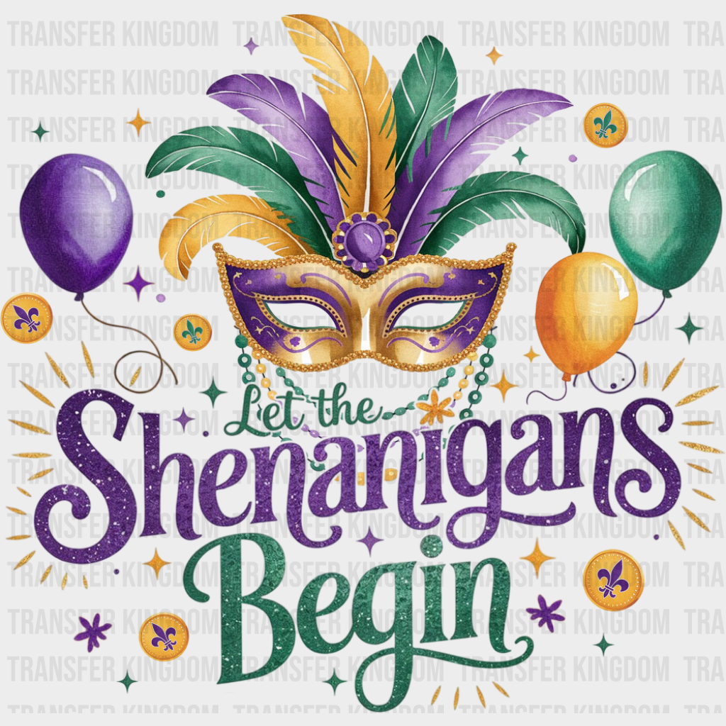 Let The Shenanigans Begin Mask Design - Mardi Gras DTF Transfer Adult Unisex - S & M (10’’) / Dark Color Design (See