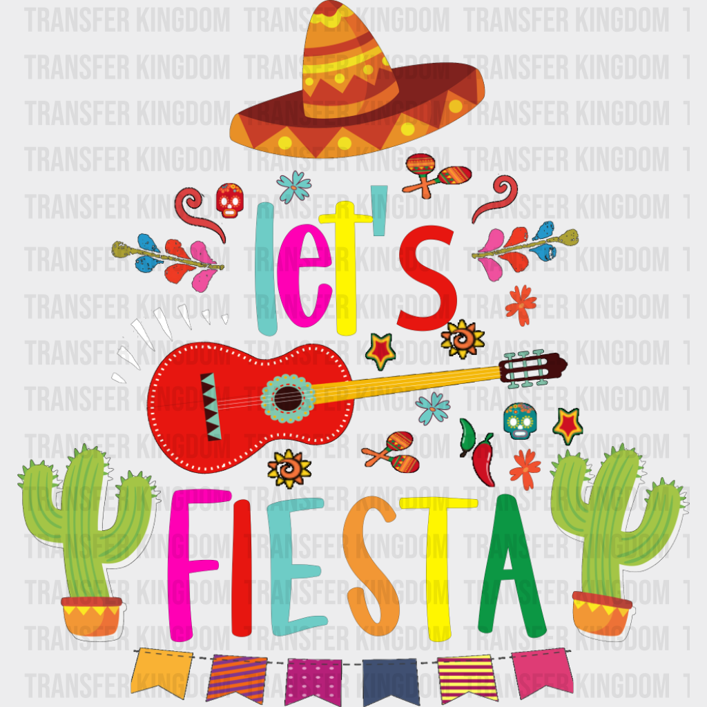 Let’s Fiesta Guitar Hat Cactuses - Cinco De Mayo DTF Transfer