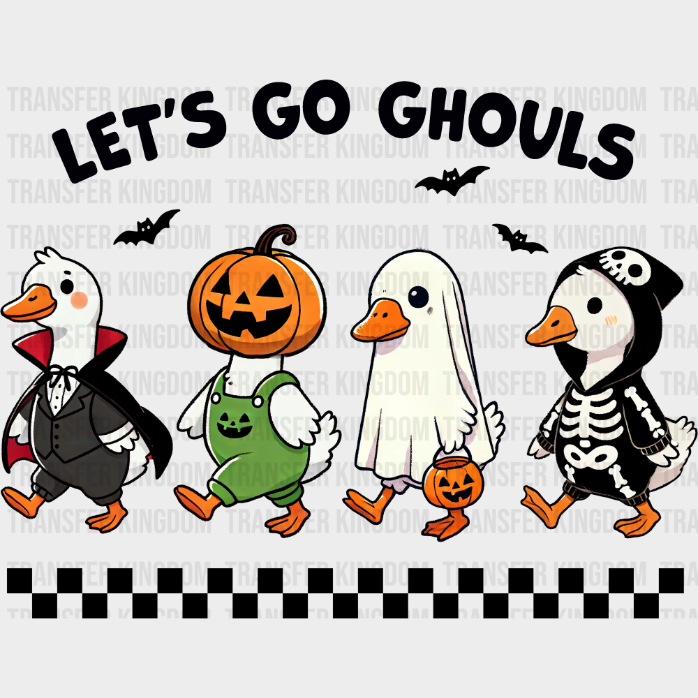 Let’s Go Ghouls Checkered Design Halloween DTF Transfer Adult Unisex S & M (10’’) / Dark Color Design (See Imaging)