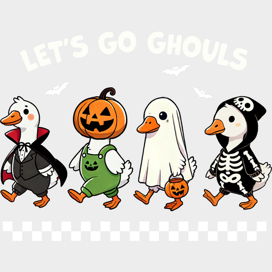 Let’s Go Ghouls Checkered Design Halloween DTF Transfer Adult Unisex S & M (10’’) / Light Color Design (See Imaging)