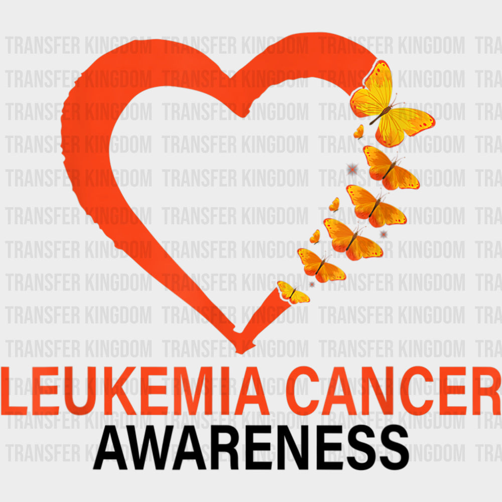 Leukemia Cancer Orange Heart & Butterflies - Leukemia DTF Transfers Adult Unisex - S & M (10’’) / Dark Color Design