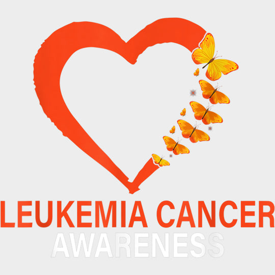 Leukemia Cancer Orange Heart & Butterflies - Leukemia DTF Transfers Adult Unisex - S & M (10’’) / Light Color Design
