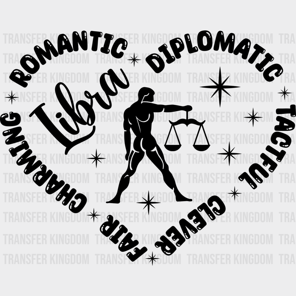 Libra Heart Design - Zodiac & Horoscopes Dtf Heat Transfer Unisex S M (10’’) / Dark Color See