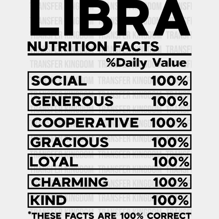 Libra Nutrition Facts - Zodiac & Horoscopes DTF heat transfer
