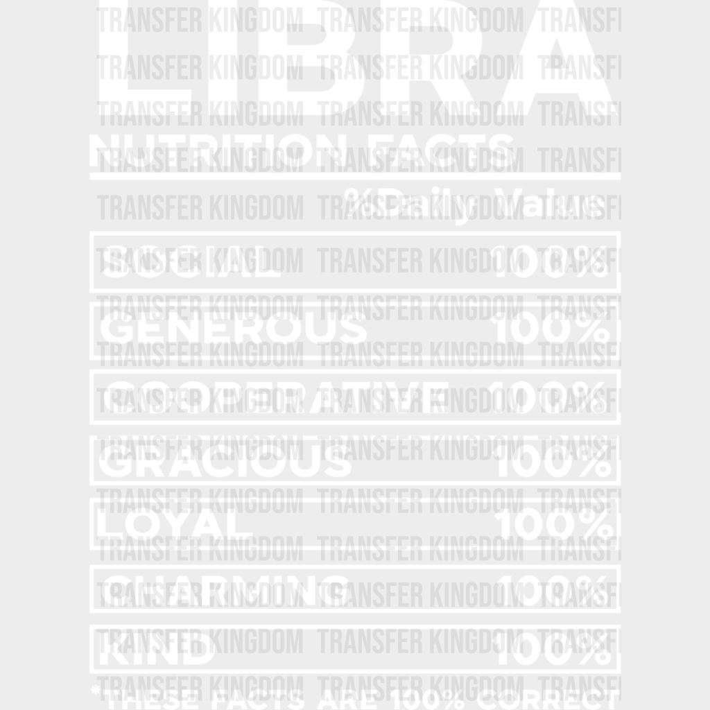 Libra Nutrition Facts - Zodiac & Horoscopes Dtf Heat Transfer Unisex S M (10’’) / Light Color