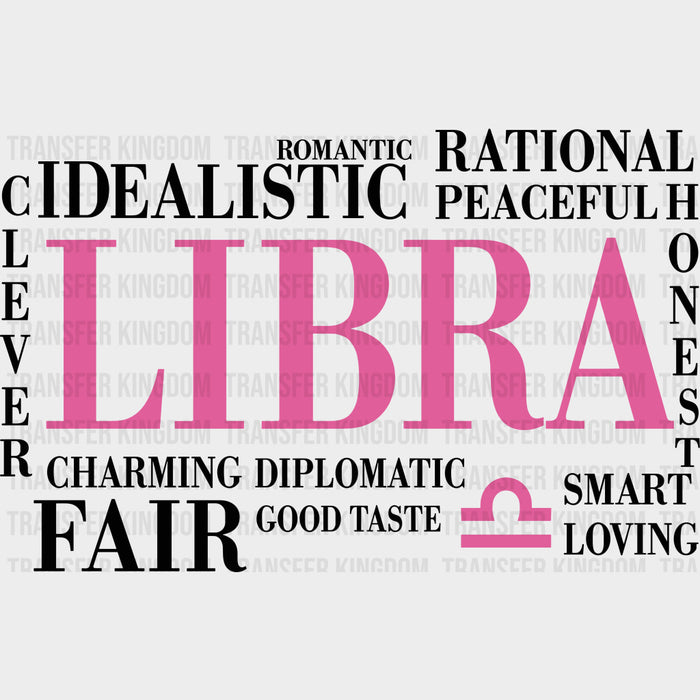 Libra Qualities, Pink, Horizontal - Zodiacs & Horoscopes DTF Transfers