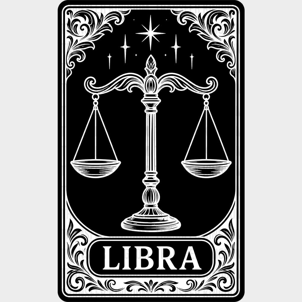 Libra Tarot Card - Zodiacs & Horoscopes DTF Transfers - Adult Unisex - S & M (10’’) / Dark Color Design (See Imaging)