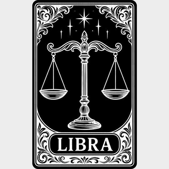 Libra Tarot Card - Zodiacs & Horoscopes DTF Transfers - Adult Unisex - S & M (10’’) / Dark Color Design (See Imaging)