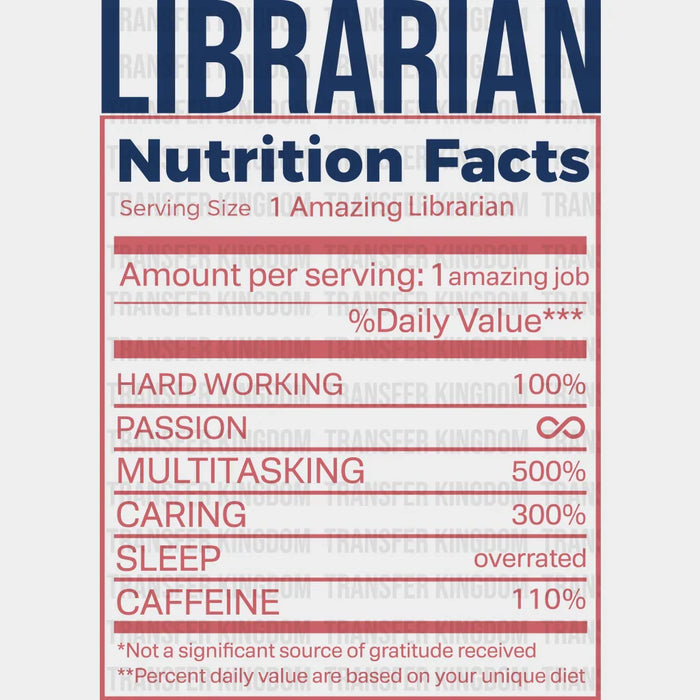 Librarian Nutrition Facts Design - Librarian DTF heat transfer