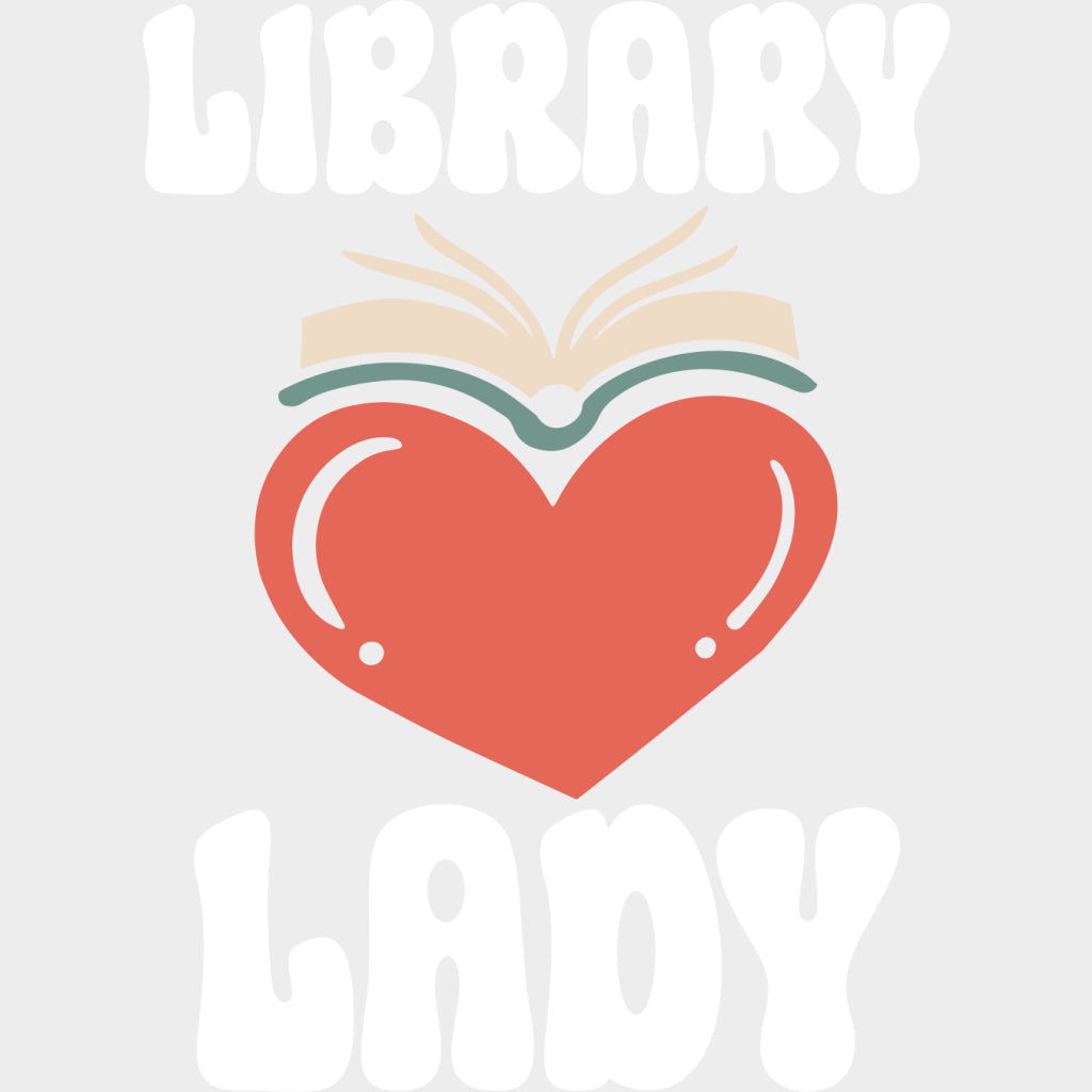 Library Lady Pink Heart - Librarian DTF Transfers Adult Unisex - S & M (10’’) / Light Color Design (See Imaging)