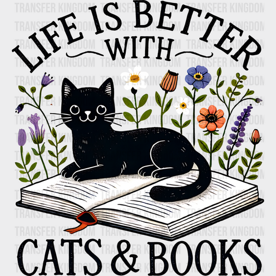 Life Is Better With Cats And Books - Iron On Dtf Transfer Unisex S & M (10’’) / Dark Color