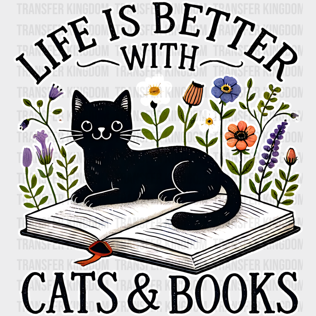 Life Is Better With Cats And Books - Iron On Dtf Transfer Unisex S & M (10’’) / Light Color