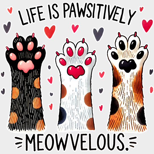 Life Is Pawsitively Meowvelous - Cats Iron On Dtf Transfer Unisex S & M (10’’) / Light Color