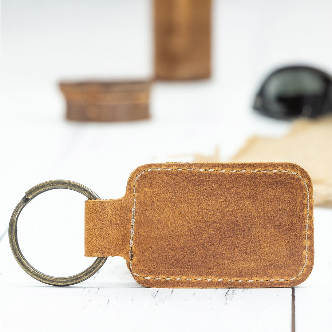 Custom Engraved Leather Keychain – Square
