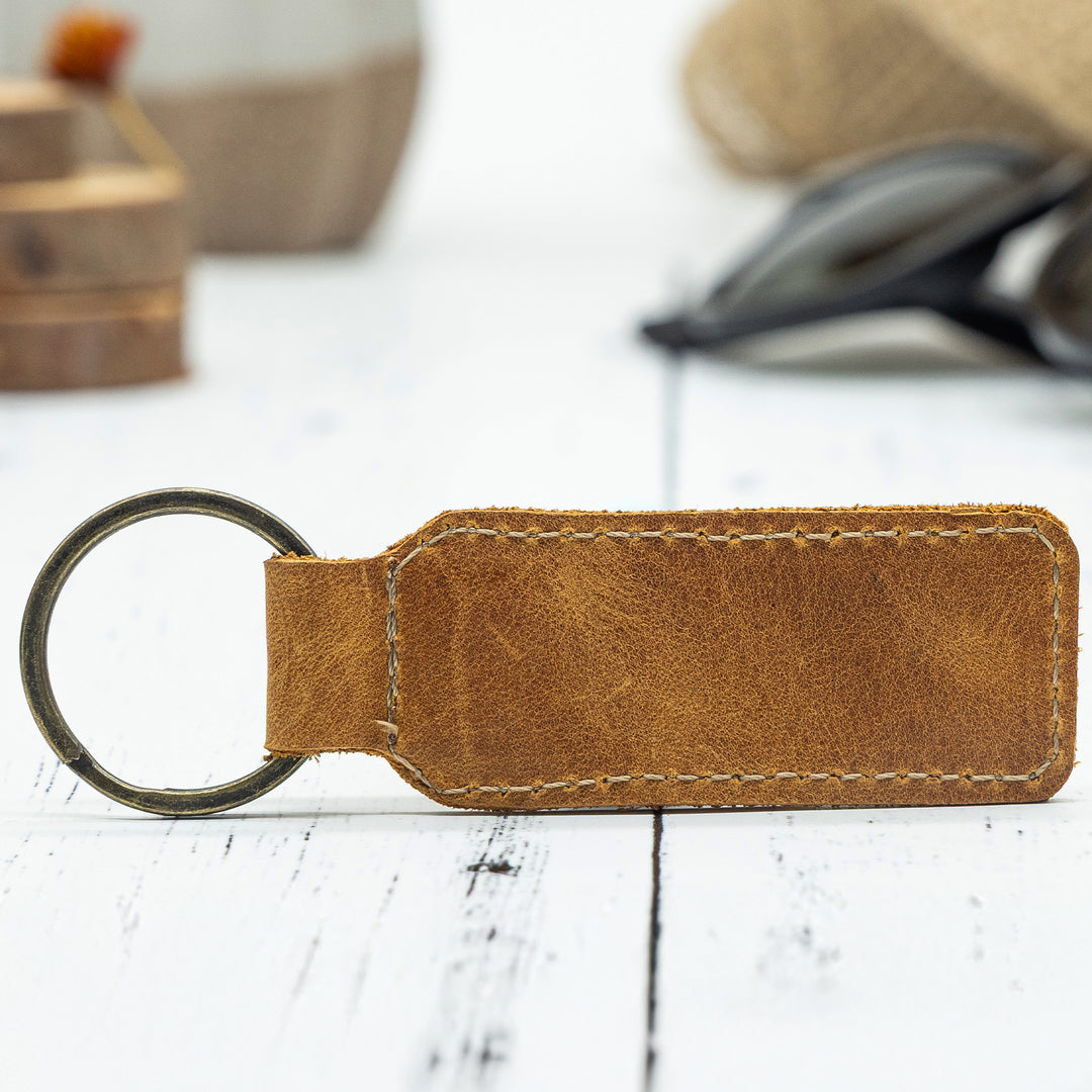 Custom Engraved Leather Keychain – Rectangle