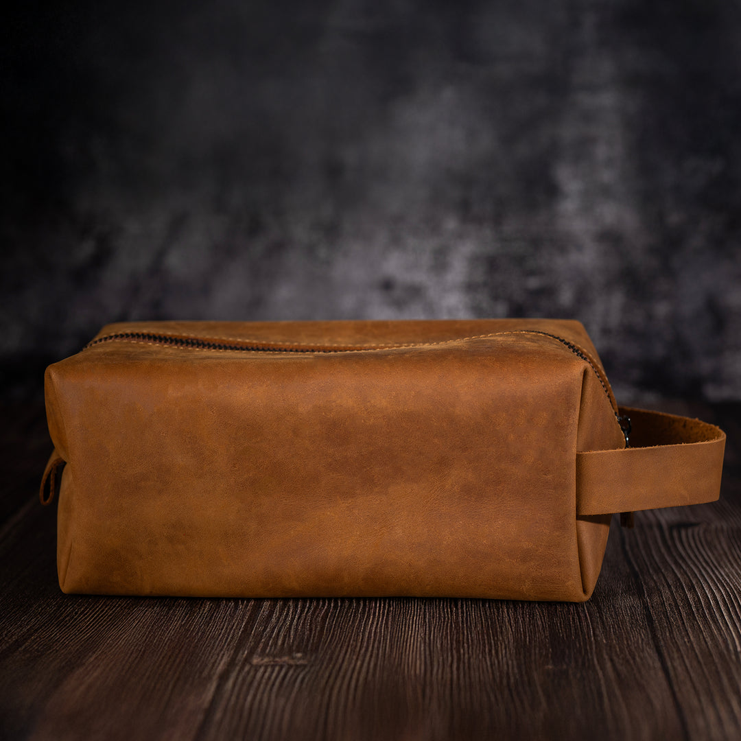 Custom Engraved Leather Dopp kit for men