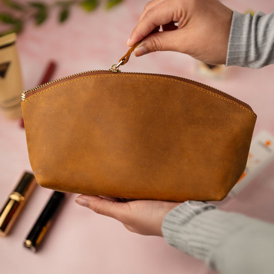 Faux Leather Stylish Cosmetic Pouch – Versatile Makeup Bag & Toiletry Organizer