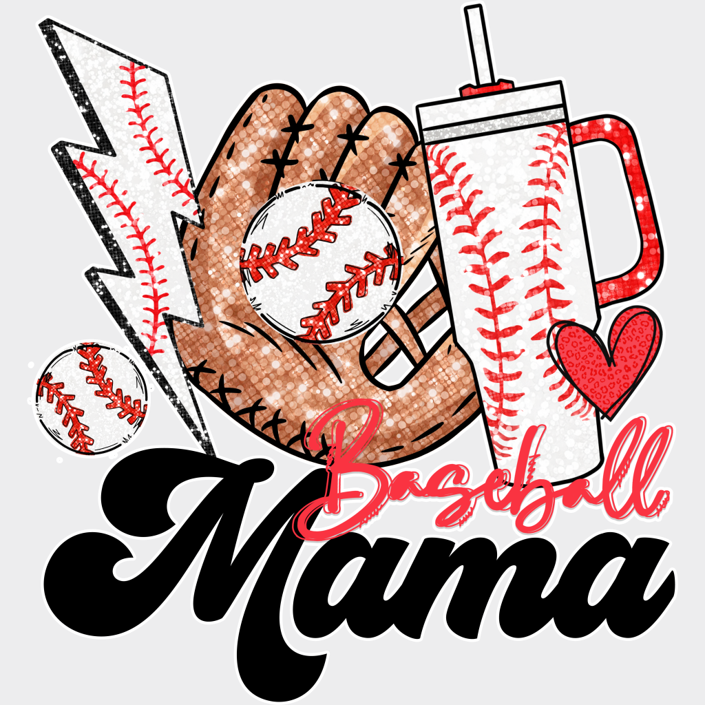 Lightning Glove And Cup Baseball Mama Design - Dtf Heat Transfer Unisex S & M (10’’) / Light