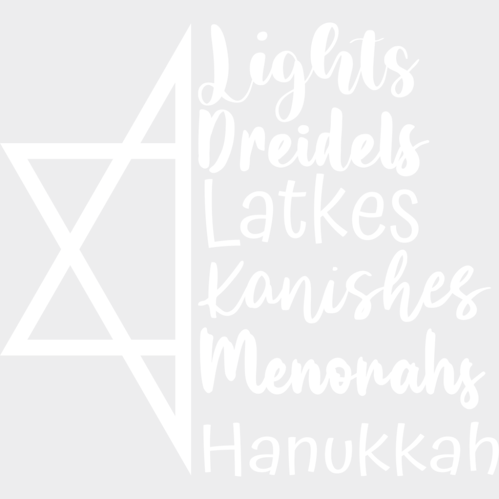 Lights Dreidels Latkes Kanishes Menorahs - Hanukkah DTF Transfer Adult Unisex - S & M (10’’) / Light Color Design (See