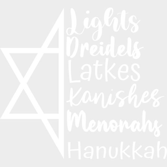 Lights Dreidels Latkes Kanishes Menorahs - Hanukkah DTF Transfer Adult Unisex - S & M (10’’) / Light Color Design (See