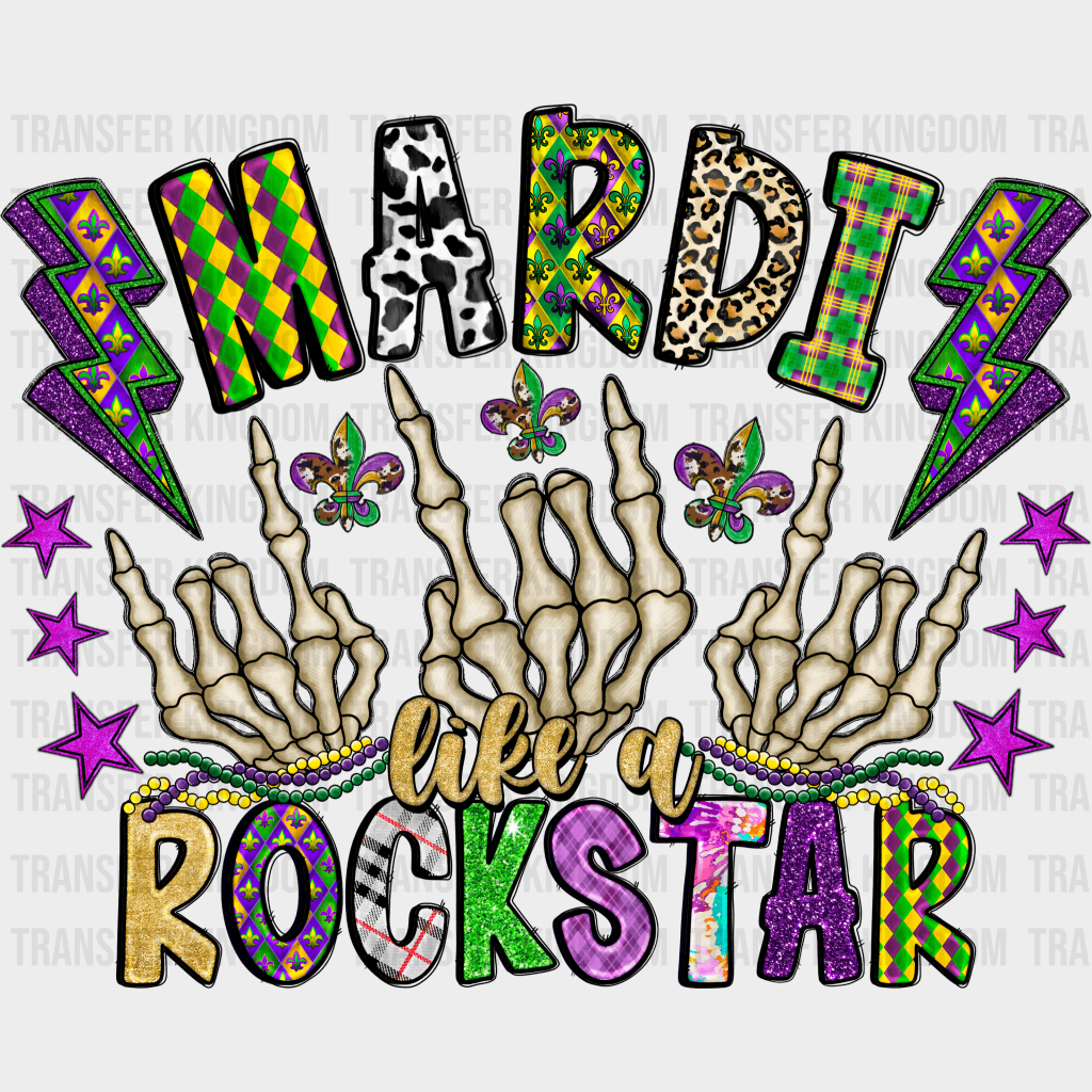 Like A Rockstar Mardi Gras Design- Dtf Heat Transfer