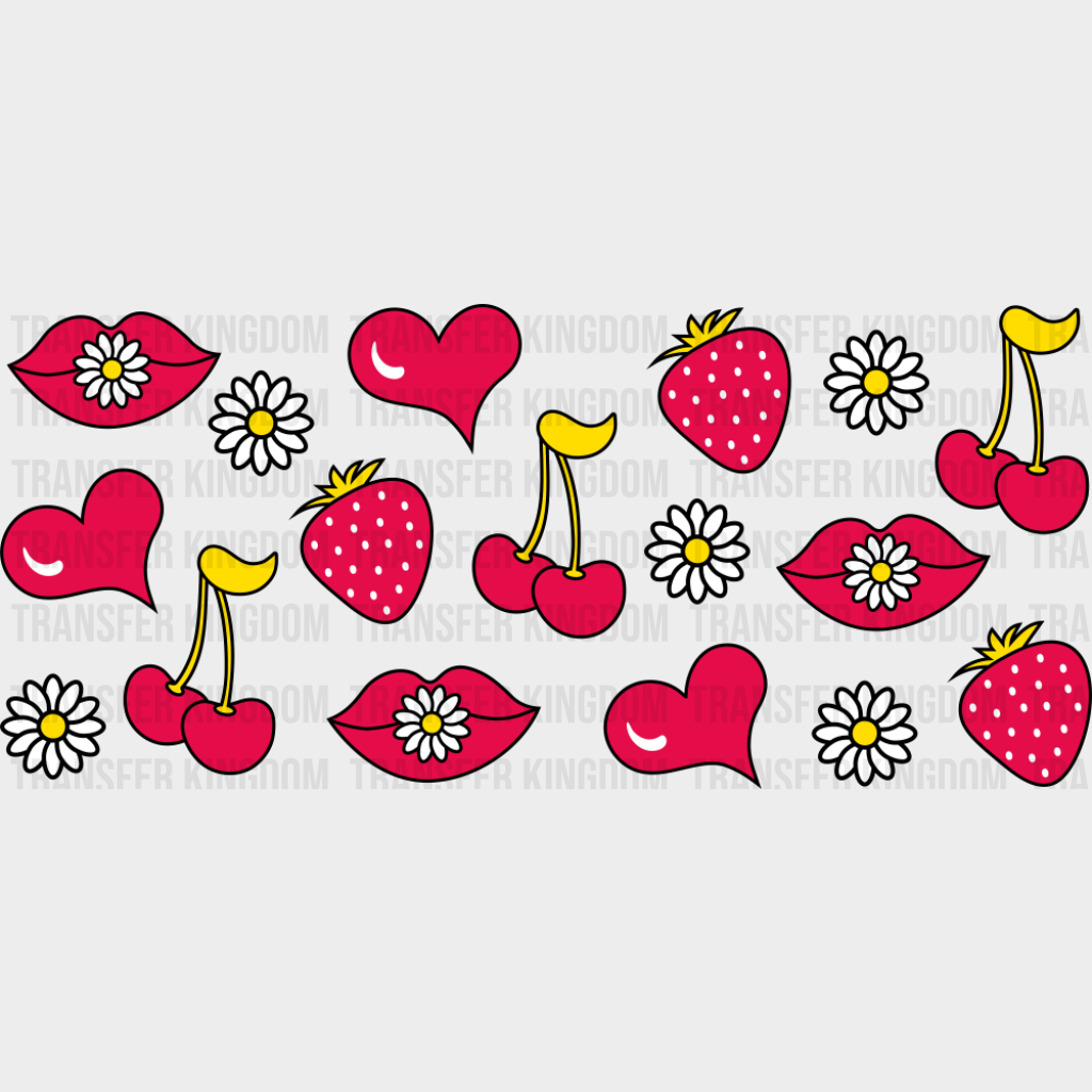 Lips Cherries Strawberries - General Cup Wrap UV Sticker Permanent UV DTF Decal UVDTF
