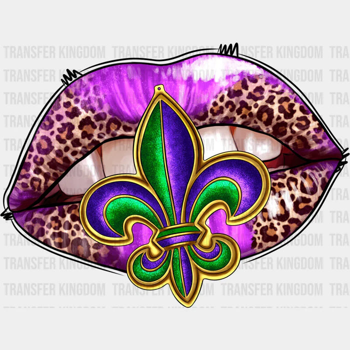 Lips Mardi Gras Fleur-de-lis Colorful Design - Mardi Gras DTF heat transfer