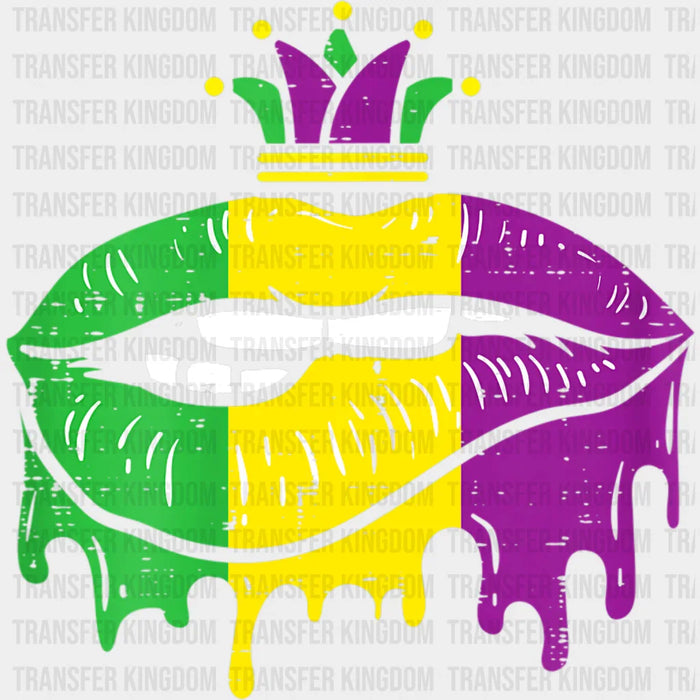 Lips Mardi Gras Green Yellow Purple Design - Mardi Gras DTF heat transfer
